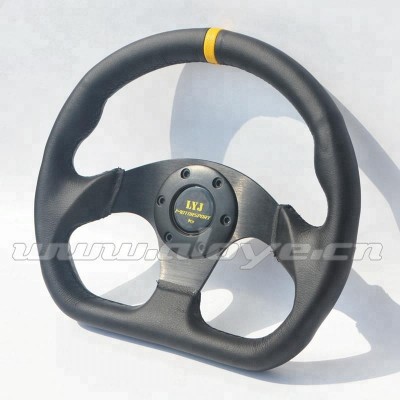 Flat Bottom Yellow Stripe Rivet Leather Car Steering Wheel